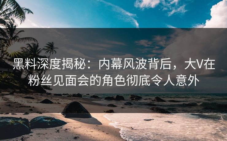 黑料深度揭秘：内幕风波背后，大V在粉丝见面会的角色彻底令人意外
