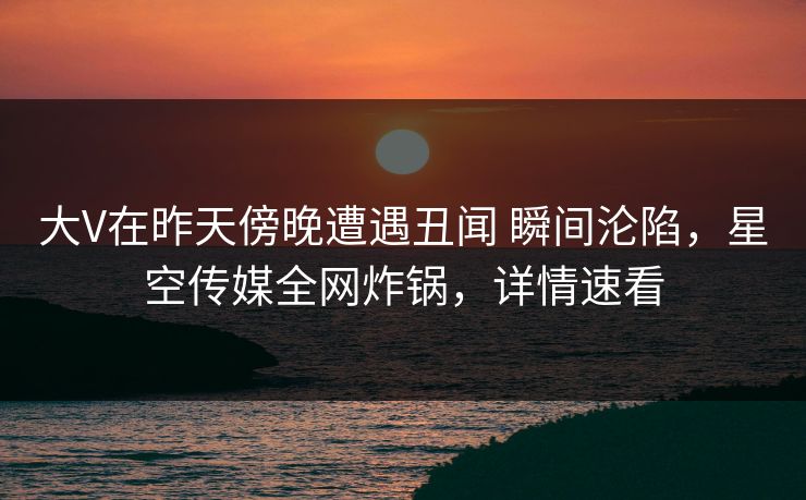 大V在昨天傍晚遭遇丑闻 瞬间沦陷，星空传媒全网炸锅，详情速看